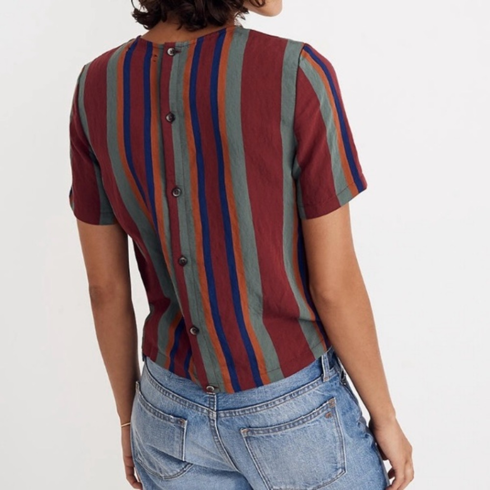 Madewell • Button Back Tie Top in Rosalinda Stripe - Picture 2 of 12
